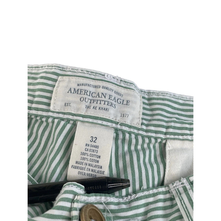 Mens American Eagle Green & White Micro Striped Shorts Size 32