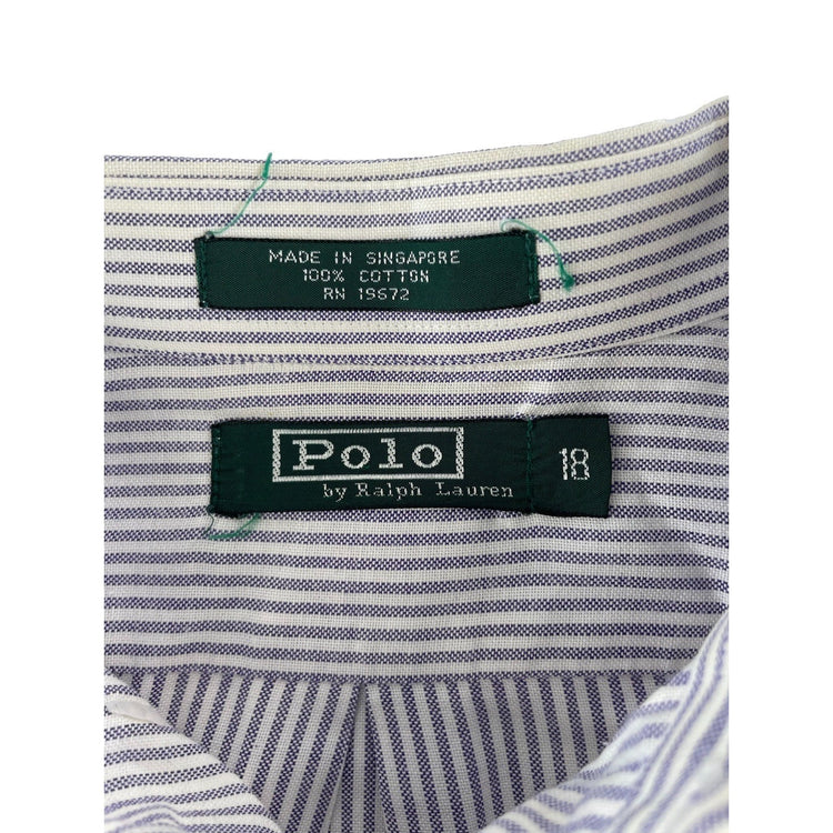 Mens Polo Ralph Lauren ButtonUp Shirt White W/light Purple Strips Size 18