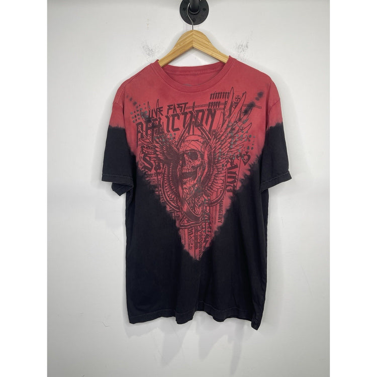 Men’s Y2K Affliction T Shirt Skull Wings Design Dark Red Black Sz 2XL