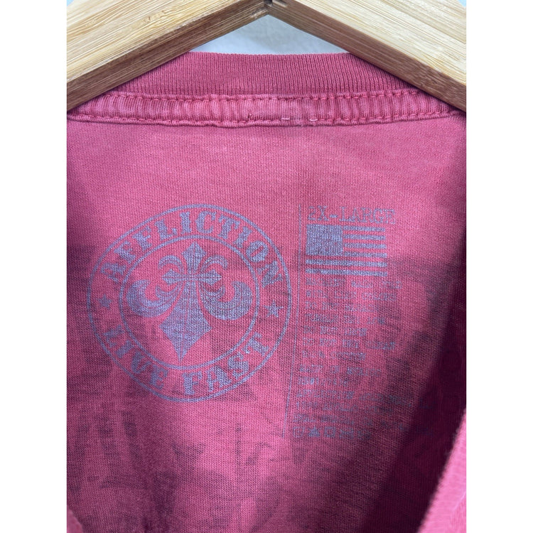 Men’s Y2K Affliction T Shirt Skull Wings Design Dark Red Black Sz 2XL