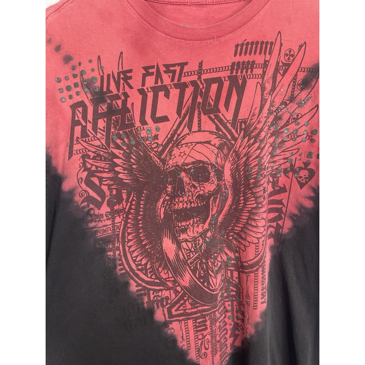 Men’s Y2K Affliction T Shirt Skull Wings Design Dark Red Black Sz 2XL