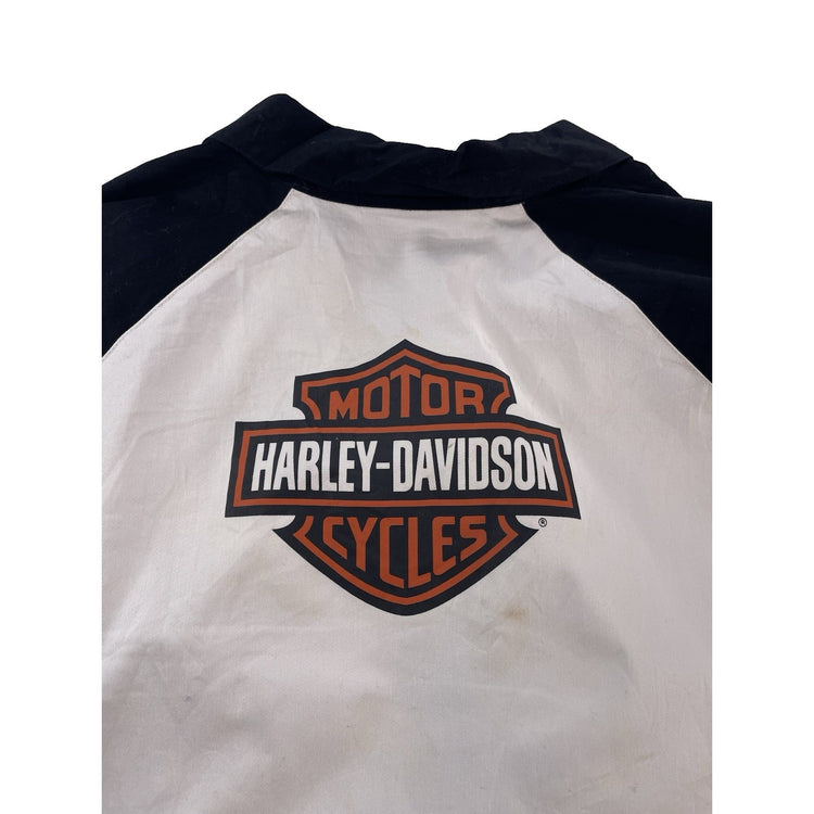 Womens Harley Davidson Motorcycles Black&White Zip-Up Collard Shirt Size L