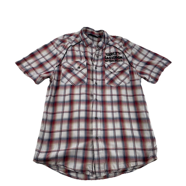 Mens Harley-Davidson Motorcycles ShortSleeve Snap Down Plaid Shirt Size M