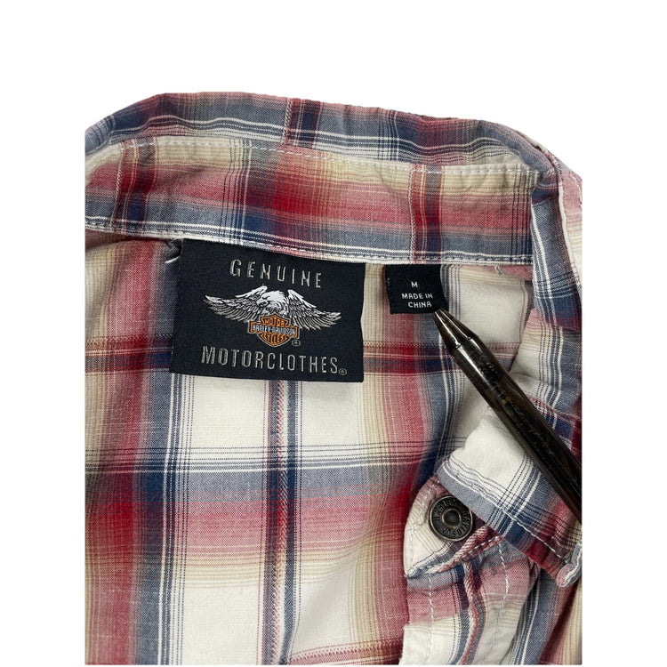 Mens Harley-Davidson Motorcycles ShortSleeve Snap Down Plaid Shirt Size M