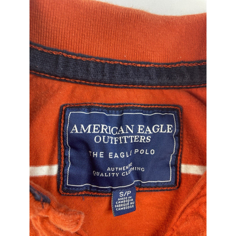 Mens American Eagle Orange & White Striped Collared T Shirt Size Small