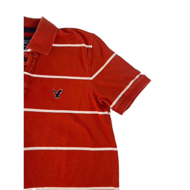 Mens American Eagle Orange & White Striped Collared T Shirt Size Small