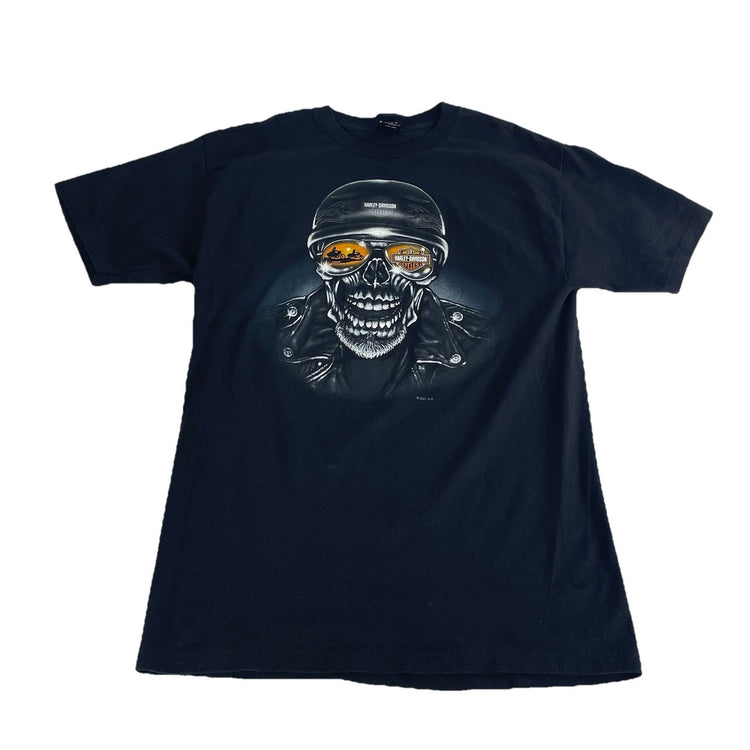 Mens Harley Davidson Motorcycle Basic Black Skull head Graphic Tee size L