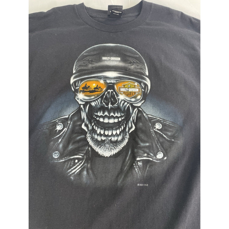 Mens Harley Davidson Motorcycle Basic Black Skull head Graphic Tee size L