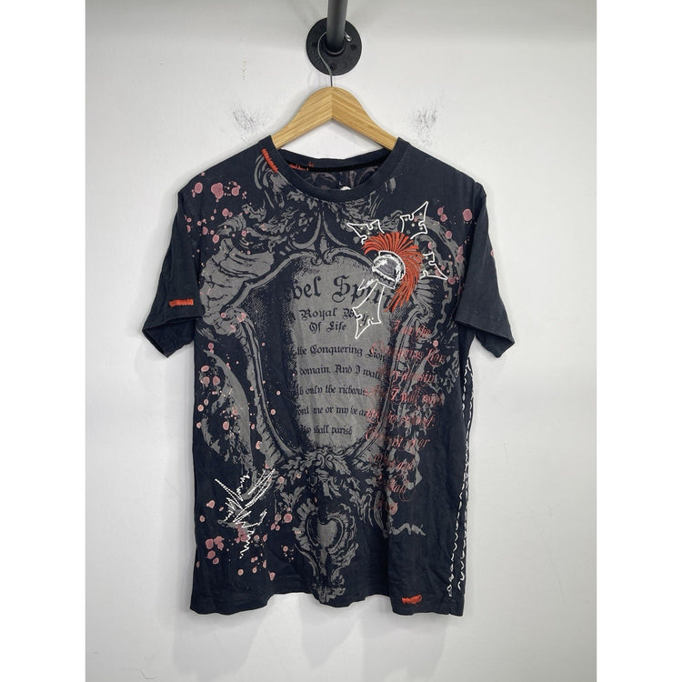 Men’s Rebel Spirit Y2K Royal Helmet Shield Embroidered Studded T-shirt Sz L