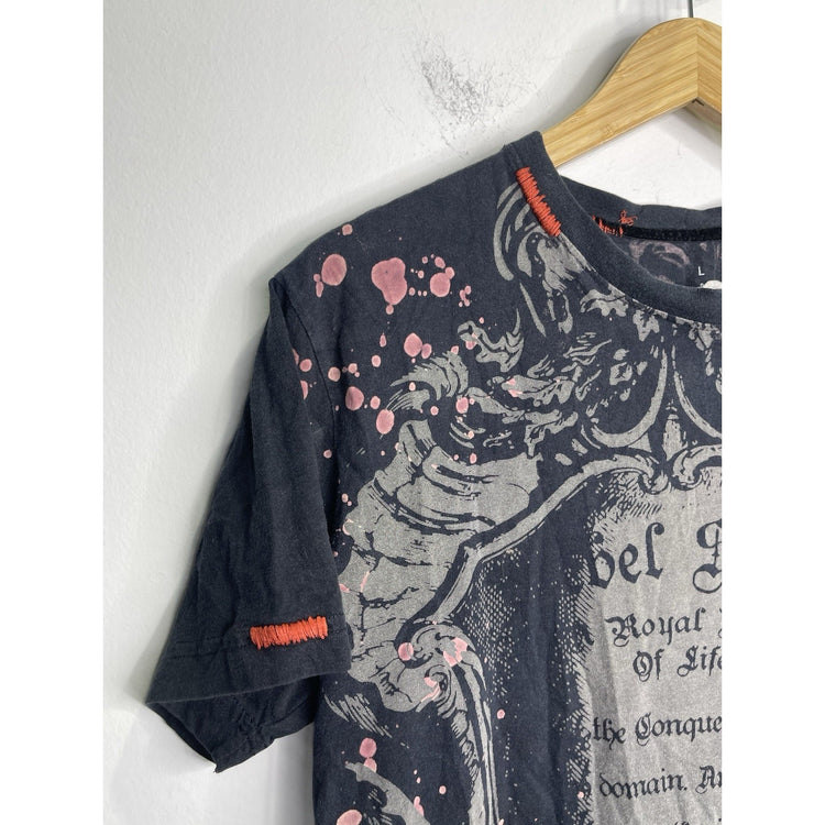 Men’s Rebel Spirit Y2K Royal Helmet Shield Embroidered Studded T-shirt Sz L