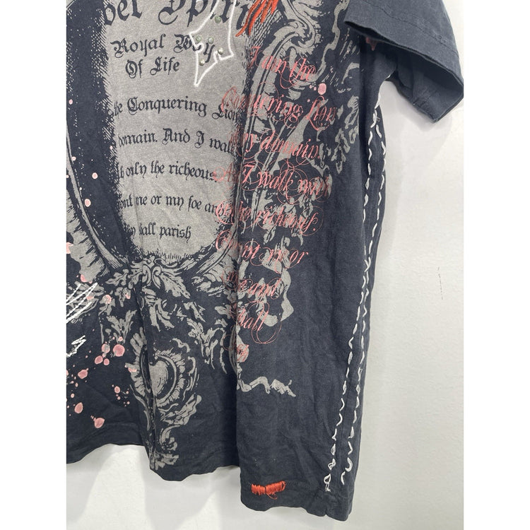 Men’s Rebel Spirit Y2K Royal Helmet Shield Embroidered Studded T-shirt Sz L