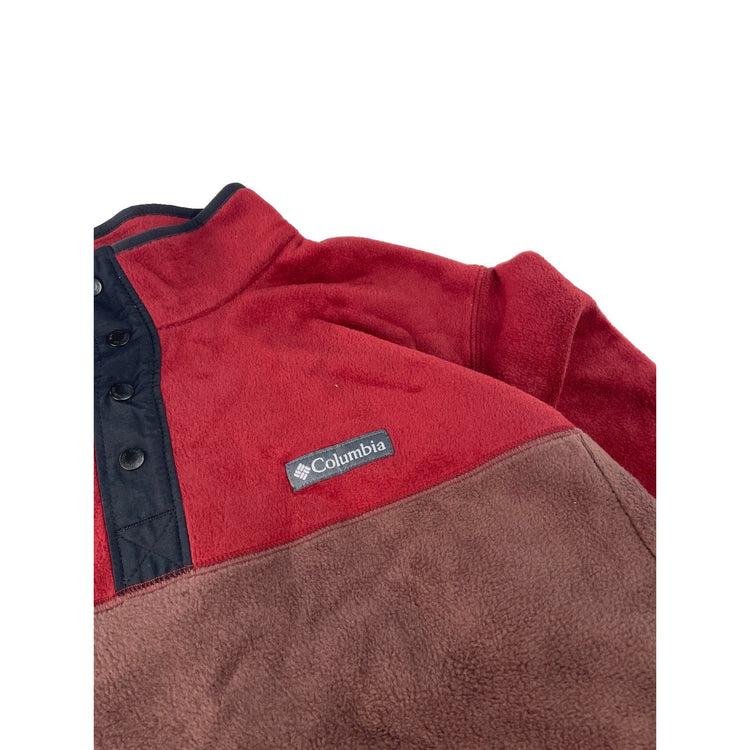 Men Columbia Red Brown ColorBlock HalfSnap Fleece Pullover Sweatshirt Size XL