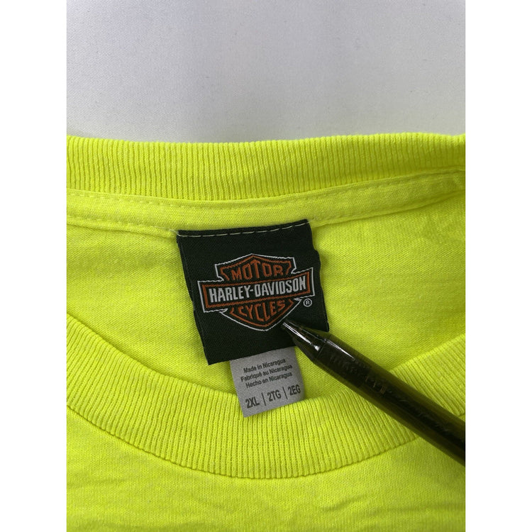 Mens Harley Davidson Neon Green “Miracle City” T Shirt Size 2XL