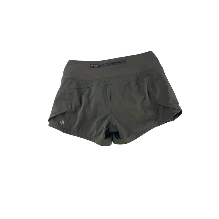 Womens Lululemon Dark Olive Green Speed Up Low Rise Lined Running Shorts Size 4