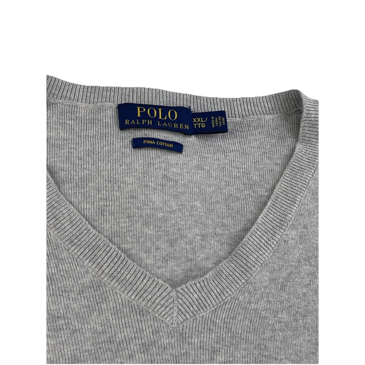Mens Polo Ralph Lauren Size 2XL Light Grey V Neck Sweater