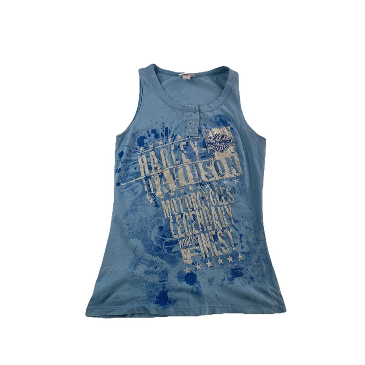 Women’s Y2K Harley Davidson Blue Tank Top Size Small