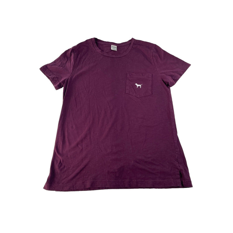 Women's Victoria's Secret PINK Purple Logo Pocket Graphic T-Shirt Size L