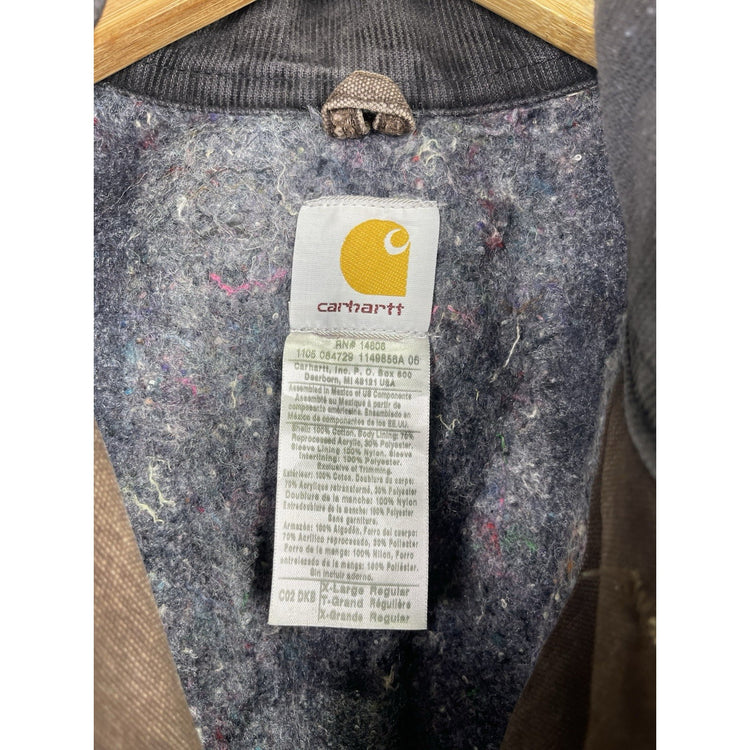 Vintage Y2K Carhartt Blue Plaid Lined Distressed Brown Chore Men’s Coat Size XL