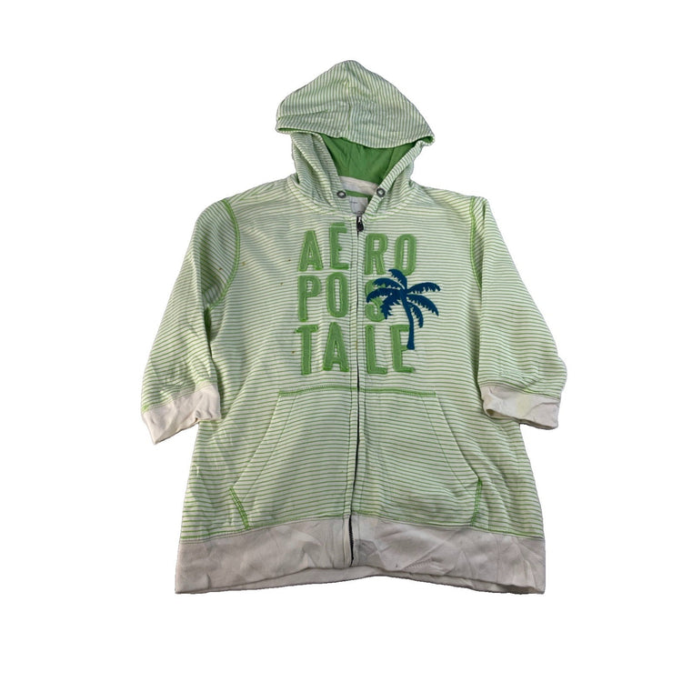 Womens Aeropostale Green White Striped Zip Up Hoodie Palm Tree Graphic Size L