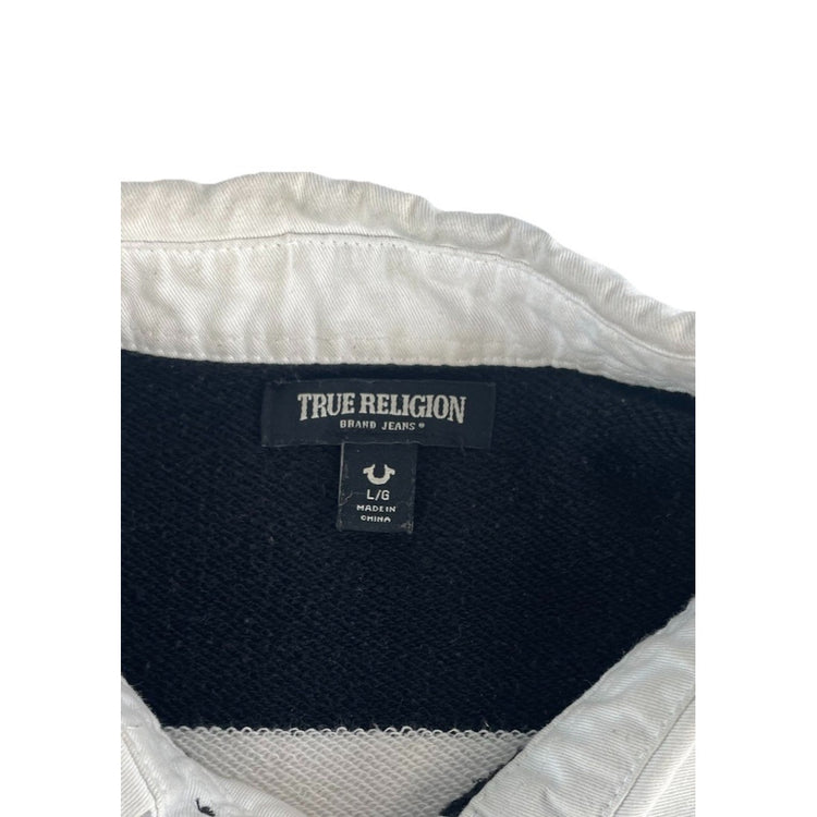 Mens Vintage True Religion Rugby Biology Black White Striped Tee Size L