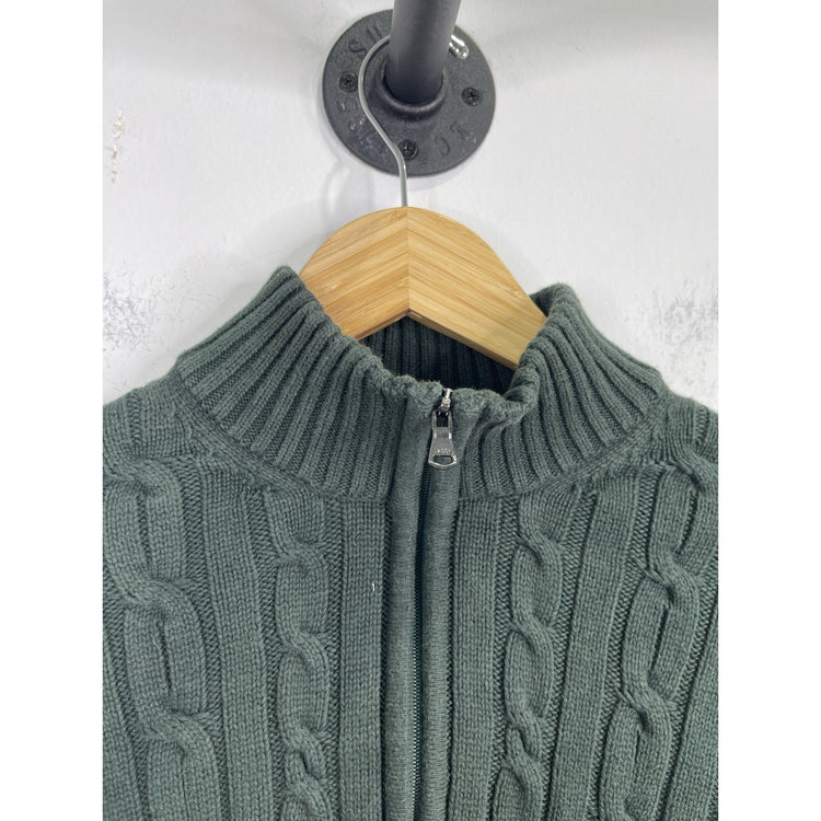 Men’s Green IZOD Knitted 1/4 Zip Heavyweight Sweater Sz Medium
