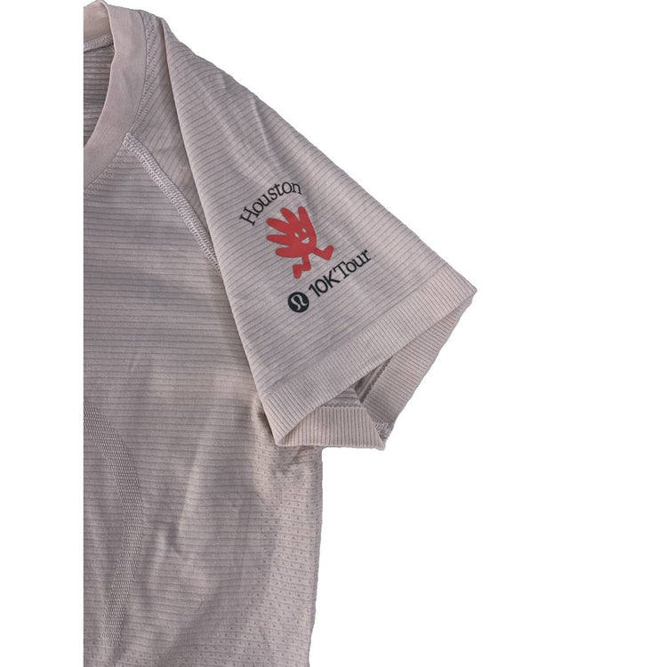 Womens Lululemon Light Gray Stripes “Houston 10k Tour” T-Shirt Size 6