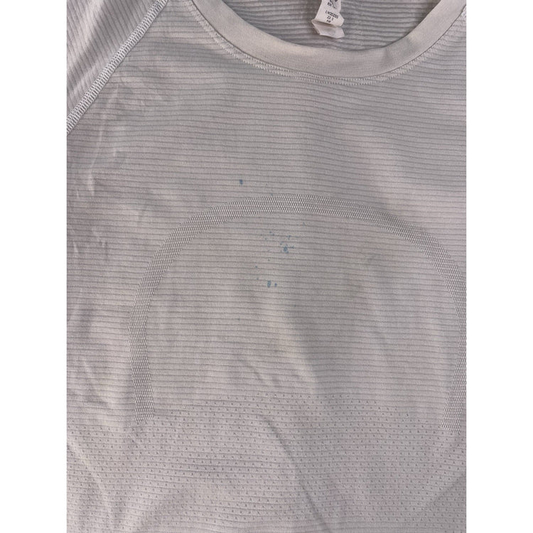 Womens Lululemon Light Gray Stripes “Houston 10k Tour” T-Shirt Size 6