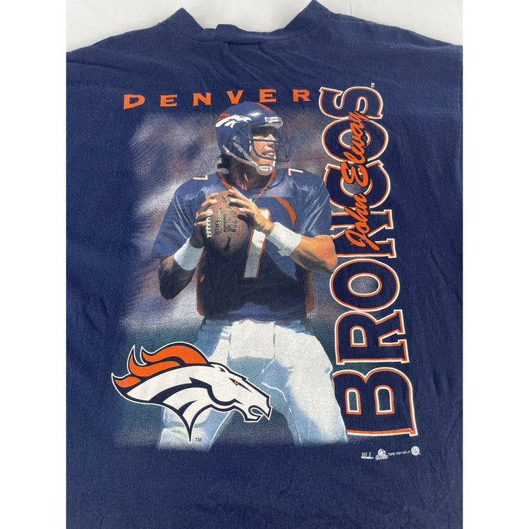 Mens Denver Broncos John Elway Navy Blue T Shirt Size XL
