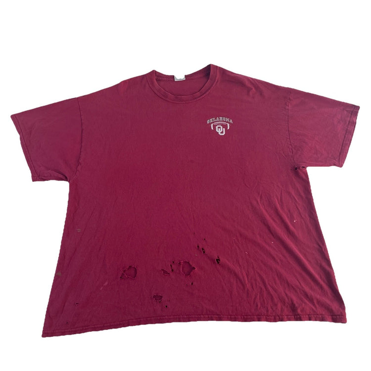 Mens Vintage Jerzees Distressed Oklahoma University Solid Tee Size 2XL