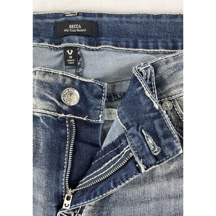 Women's True Religion Becca Mid Rise Bootcut Jeans Blue Wash Size 38