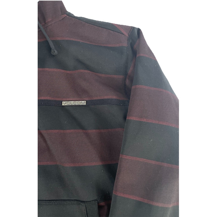 Mens Volcom Zip Up Black Burgundy Striped Fleeced Lined Hoodie Size M