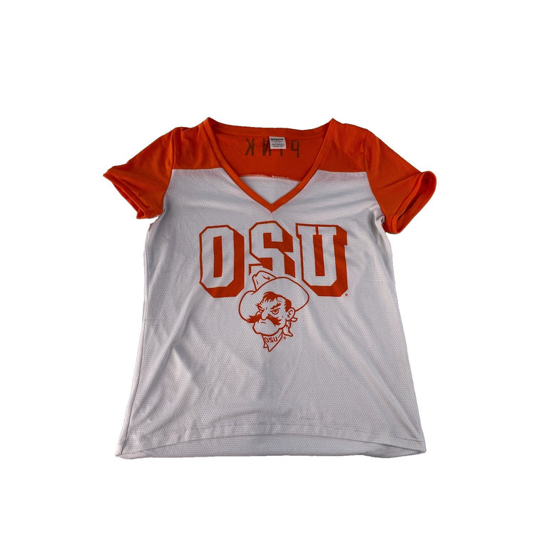 Women's Victoria's Secret Pink OSU White Orange Jersey V-Neck Shirt L