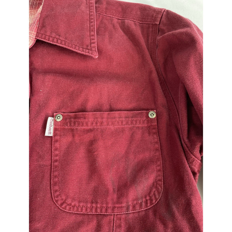 Womens Carhartt Red Denim Flannel Lined Jacket With Snap Buttons Size Small