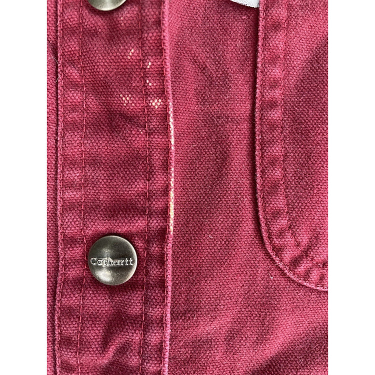 Womens Carhartt Red Denim Flannel Lined Jacket With Snap Buttons Size Small