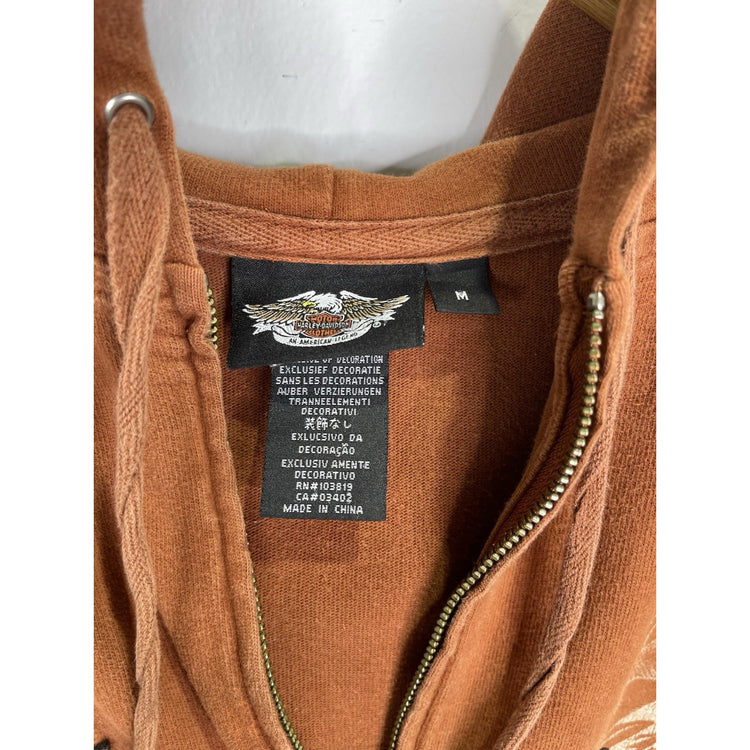 Women’s Vintage Y2K Harley Davidson Wings Full Zip Hoodie Jacket Orange Sz M