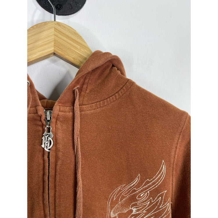 Women’s Vintage Y2K Harley Davidson Wings Full Zip Hoodie Jacket Orange Sz M