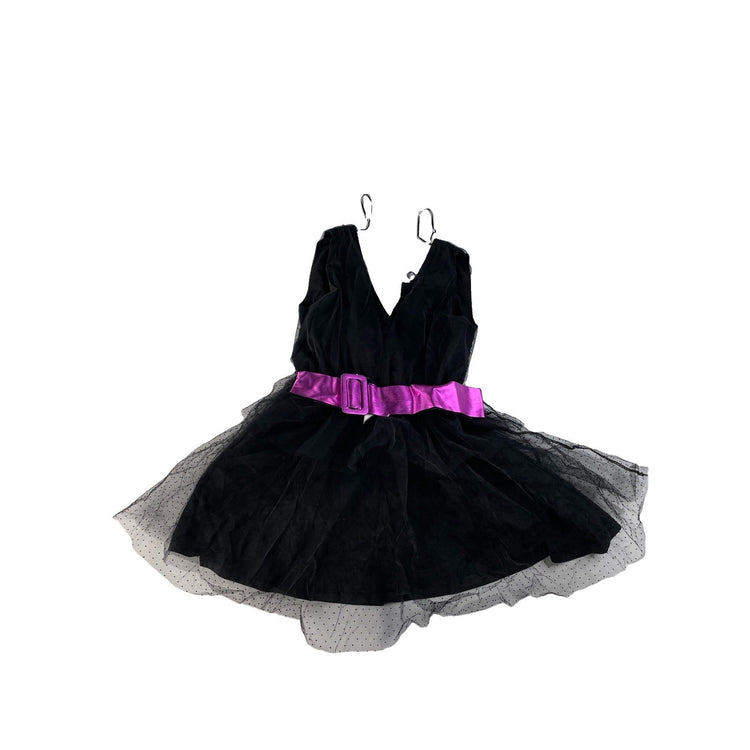 Women's ZARA Black Polka Dot Mesh Ruffle Dress with Pink Belt Size M