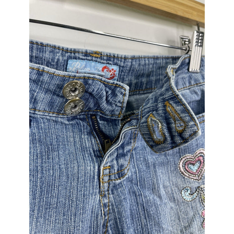 Vintage Y2K Youth Blue Heart Light Wash Embroidered Denim Bootcut Jeans Sz 8