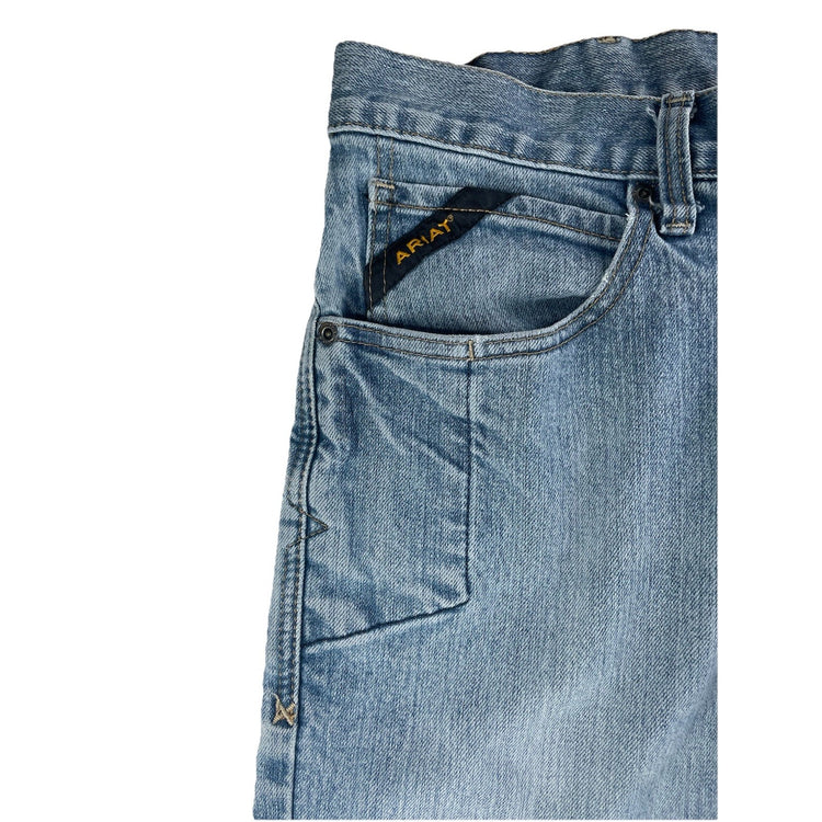 Men’s Ariat REBAR M4 Relaxed Bootcut Lightwash Blue Jeans Size 36x32