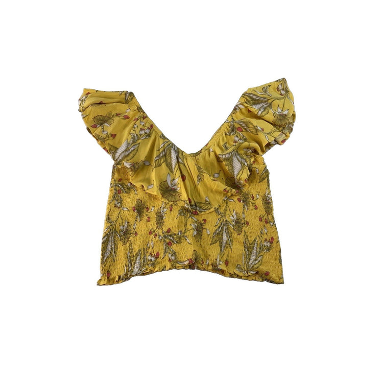 Womens Express Yellow Cropped Off The Shoulder Shirt Size Large