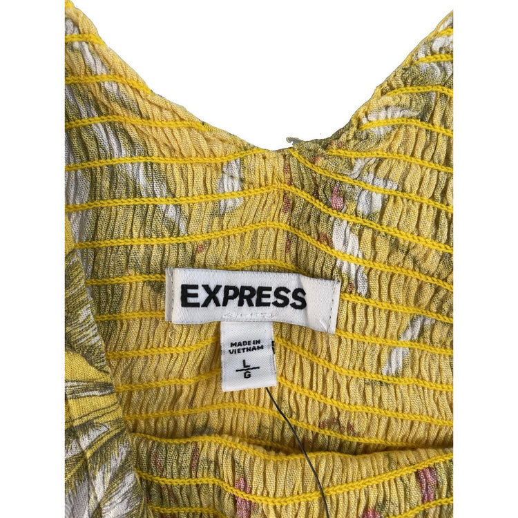 Womens Express Yellow Cropped Off The Shoulder Shirt Size Large