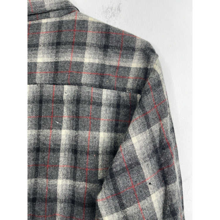 Men’s Briggs Black & Red Plaid Button Down Long Sleeve Heavy Shirt Sz L