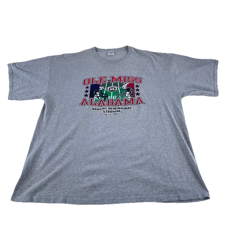 Mens Vintage Perrin 2007 Ole Miss vs Alabama Football T-Shirt Size 2XL