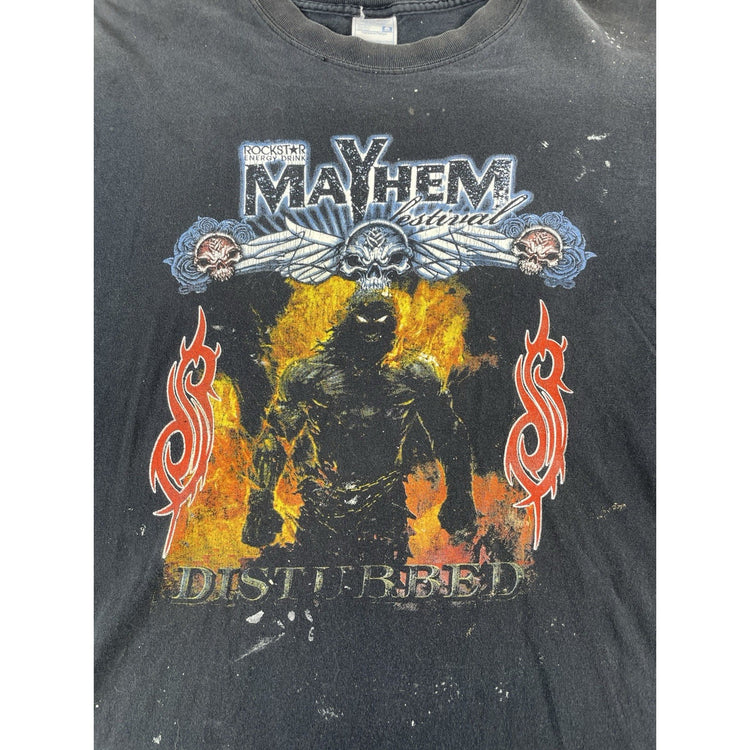 Mens 2008 Mayhem Festival Black Disturbed Concert Band T Shirt Size XL