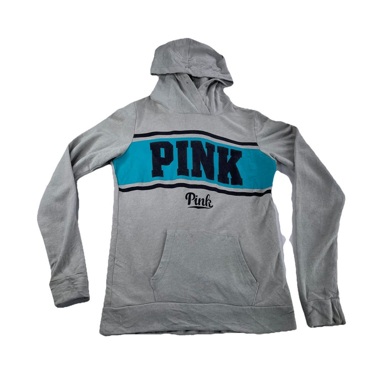 Womens PINK Victoria Secret Gray, Teal Stripped Hoodie Size XS