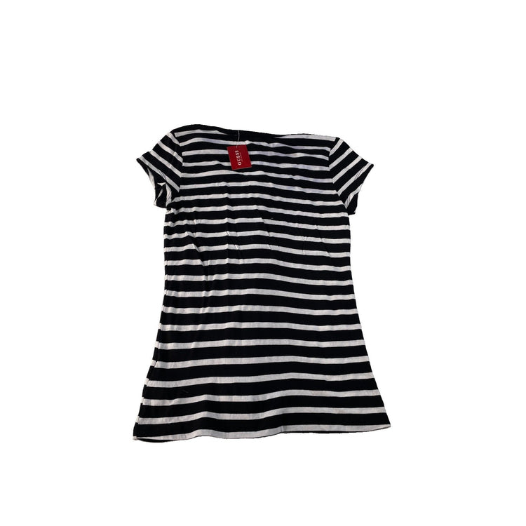 Women's GUESS Los Angeles Black and White Striped Sequin Logo T-Shirt Size M