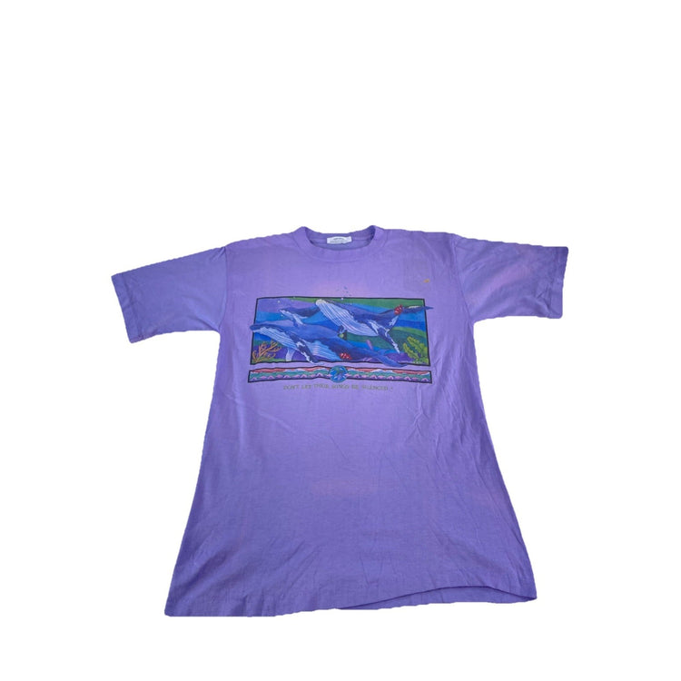 Mens Vintage 90s Purple Grahpic Whale Shirt Size Large