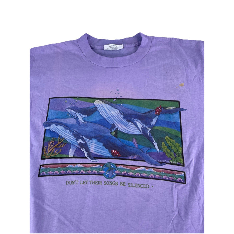 Mens Vintage 90s Purple Grahpic Whale Shirt Size Large