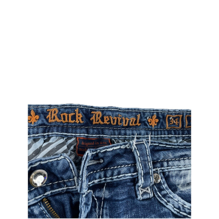 Men’s Rock Revival Easy Bootcut Ripped Blue Jeans Size 34