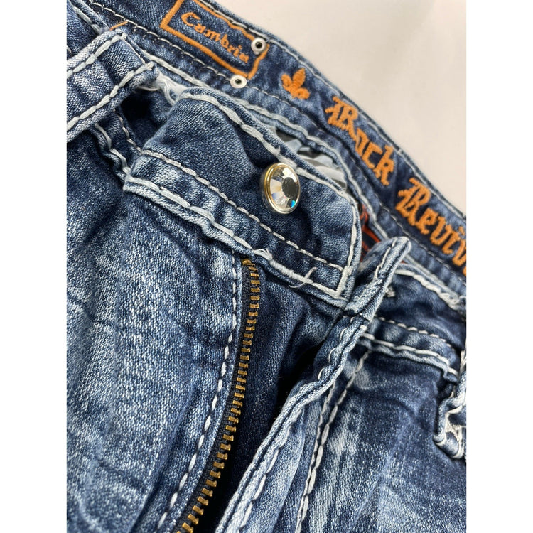 Men’s Rock Revival Easy Bootcut Ripped Blue Jeans Size 34